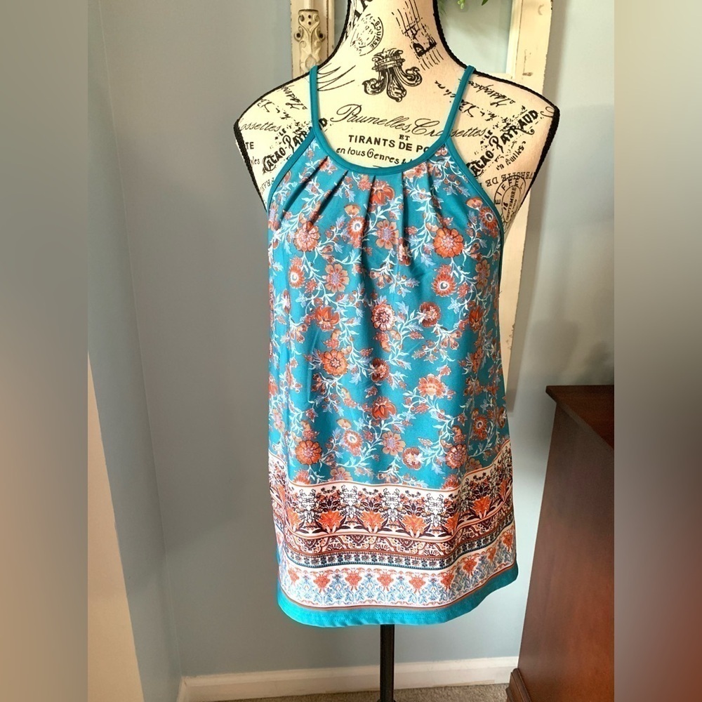 Women’s E & M Turquoise and Orange Tank Top Size Med